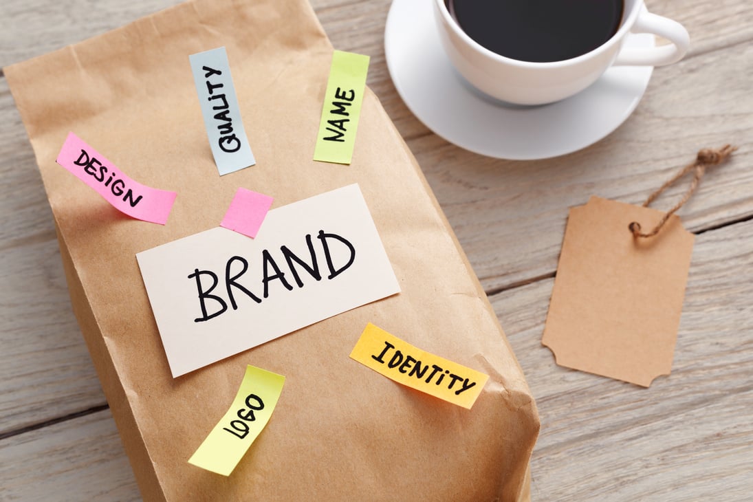 Branding marketing concept with paper bag and brand tag